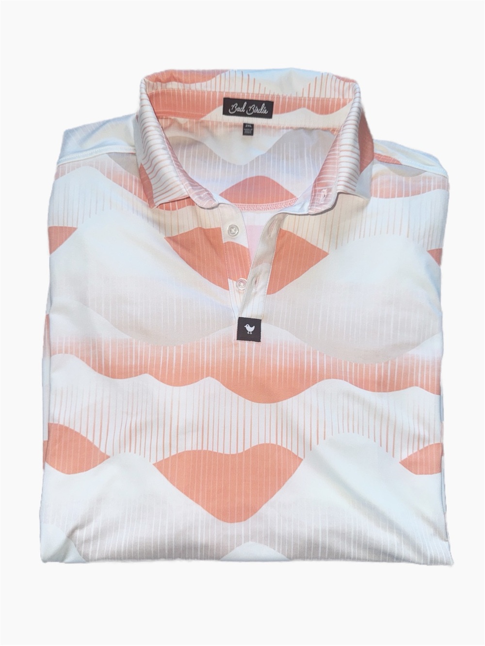 Bad Birdie Golden Hour Golf Polo Men XXL White Peach Performance Shirt
